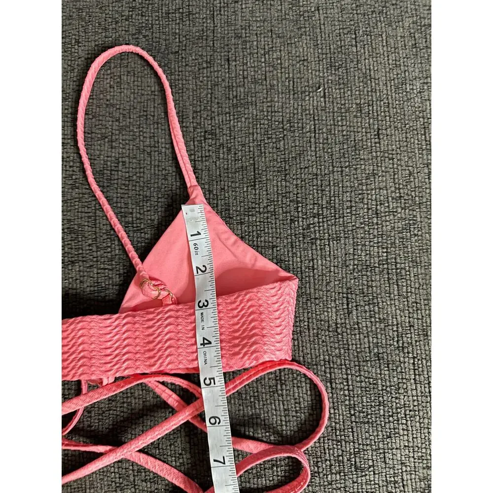 Monday Swimwear St.martin Bikini Top Bottom Set Textured in Azalea Pink size P/S